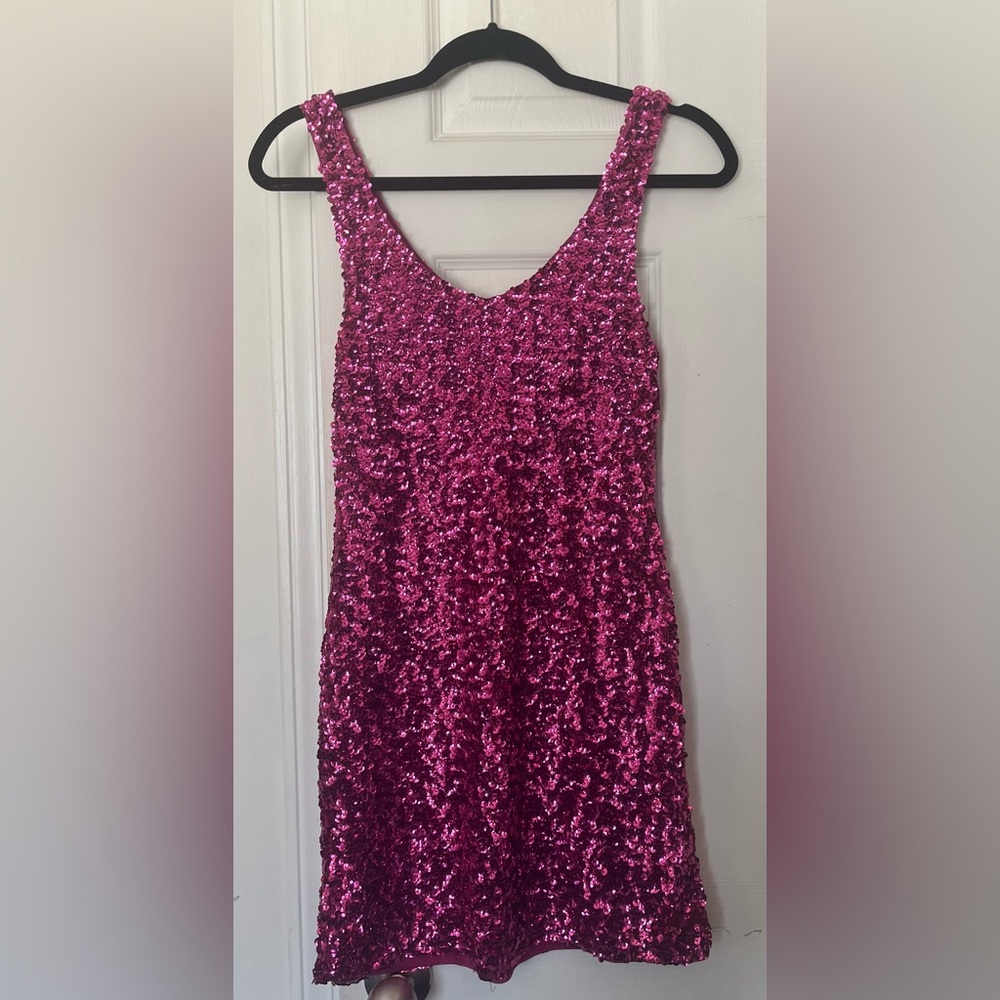 Vintage Pink Sparkle Sequin Sleeveless Cocktail Party New Year’s Dress Small